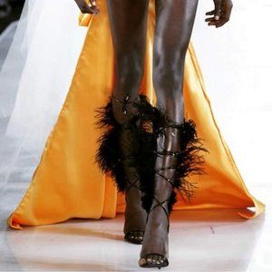 Azalea Wang Burlesque Feather Sandal Heels (RARE)